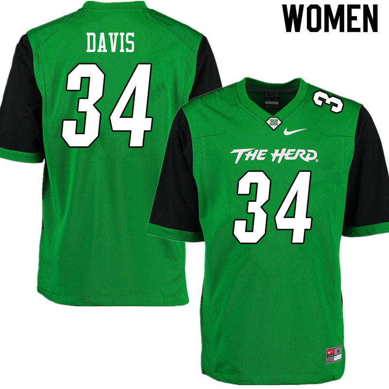 Women #34 JJ Davis Marshall Thundering Herd College Football Jerseys Sale-Gren